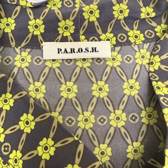 P.A.R.O.S.H. Women's Floral Green Silk V-Neck Short Sleeve Tie Blouse Sz M - Picture 8 of 10